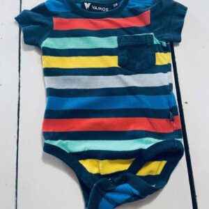 Vamos striped multi coloured 3 months onesie.